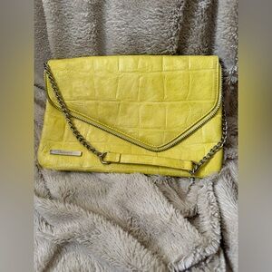 EUC Nine West Lime Faux Crocodile Leather Chain Clutch